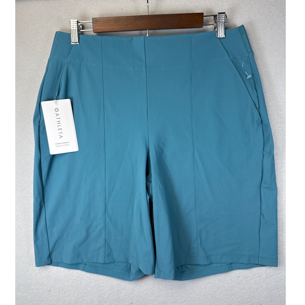 NWT Athleta Cosmic Bermuda Shorts Size 14 Blue Euroluxe‎ Fabric Activewear